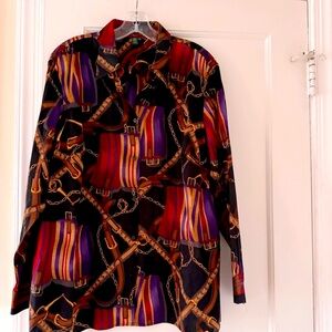 Lauren Ralph Lauren Horse Chain Button Down Cotton Shirt
